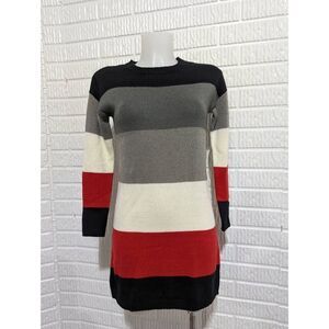 White Rain Women's Red Gray & White  Colorblock Striped Sweater Dress Size 2XS